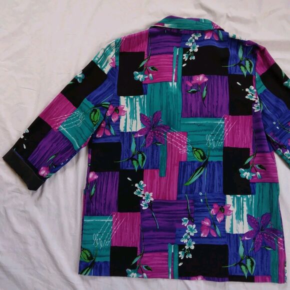 Vintage Willow Ridge Womens Blazer Blue Purple Floral Button Front Retro Large - Picture 10 of 11